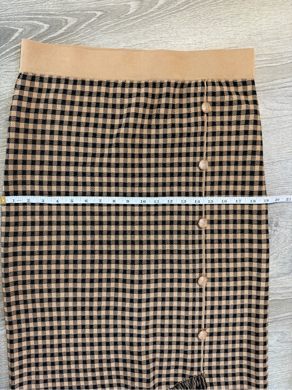 Nanette Lepore Tan and Black Checked Fringe Midi Skirt - Picture 6 of 7